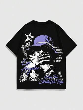 Street Life Camiseta de manga corta estampada para hombre, adecuada para el uso diario en primavera y verano