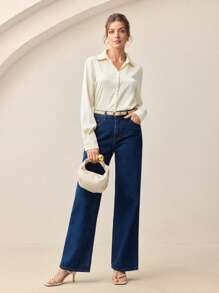 BizChic Cream White Autumn Business Casual Office Women's Elegant Blouse,Vintage 90s Stockholm Style Pleated Patchwork Shirt For Wedding Guest&Vacation - White - View 3