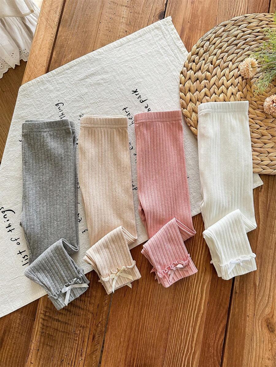 LMoss Kids LMoss   4 Piece Set Young Girl Solid Color Knit Loungewear Set  School Tops Tops For School,Kindergarten Outfit For Girls, Baby Girl Leggings Newborn Baby Pants Ribbed Baby Leggings Cotton Baby Leggings Baby Girl Pants Fall Winter