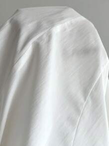 Elamini 夏季复古休闲百搭女式马球领褶皱连衣裙 - 白色 - 查看 6