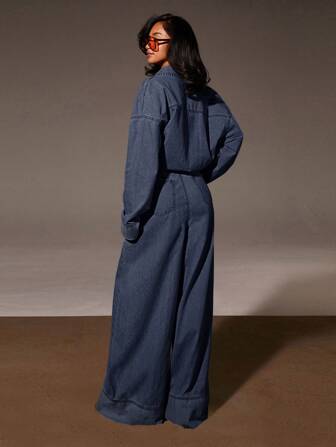 Athîral Damjumpsuit med vida ben och tvättad denim