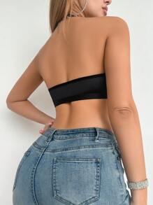 SHEIN 女士纯色前扣式吊带文胸 - 黑色 - 查看 2