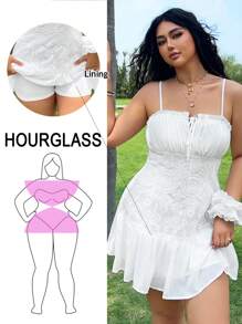 SHEIN EZwear Plus Size Summer White Embroidery Strap Romantic Vintage Dress For Holiday - White - View 1