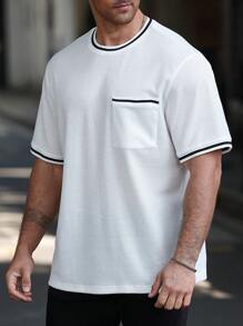 Manfinity Homme 大码男式休闲简约撞色边饰短袖 T 恤