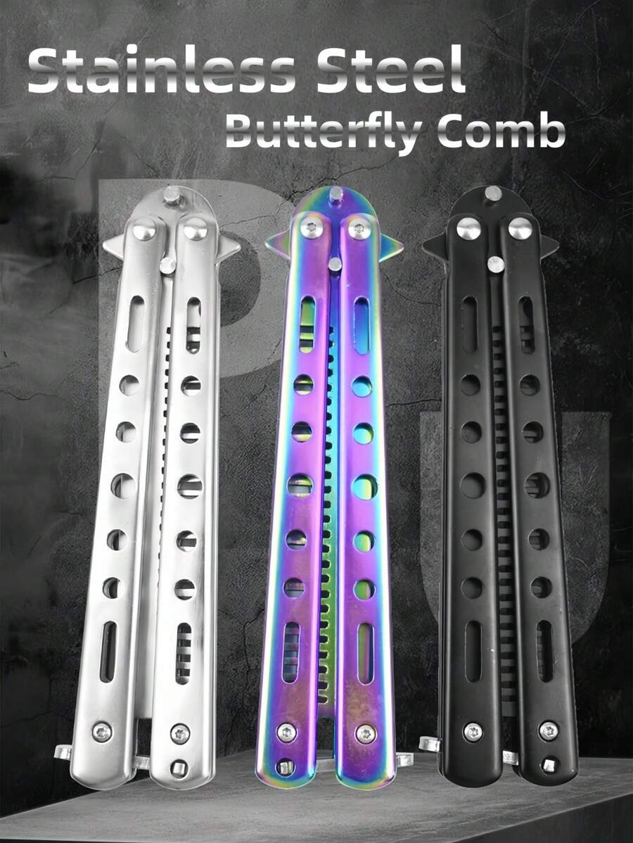 蝴蝶折叠梳训练工具户外比赛玩具便携式耐用设计速度挑战游戏技能练习装备露营背包必备防滑手柄紧凑型旅行配件成人青少年派对活动