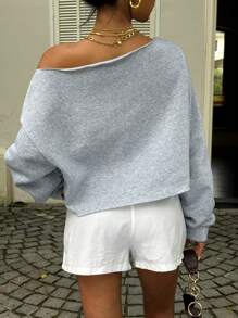 SHEIN EZwear Áo nỉ ngắn hở vai thời trang dành cho nữ, thích hợp mặc khi tập thể dục, khiêu vũ, mặc thường ngày, áo nỉ dài tay cổ tròn dáng rộng cho mùa thu/đông - Nhiều màu - Xem 2