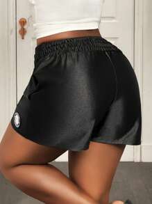 BamGleam 男士休闲字母印花修身短裤，夏季 - 黑色 - 查看 2