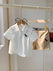 SHEIN 两件套男婴马图案翻领短袖开衫上衣和松紧腰短裤 - 彩色 - 查看 7