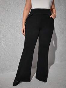 SHEIN Essnce Plus High Waist Flare Leg Trousers - Black - View 7