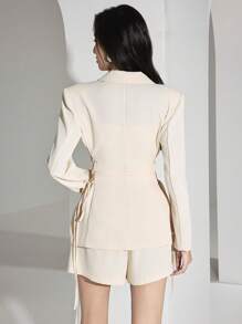 Heiryn Women's Elegant Commuting Plain Color Blazer Shorts Suit Set In Fall/Winter - Khaki - View 5