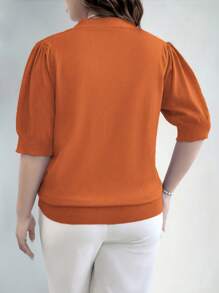 EMERY ROSE 大码休闲纯色短袖针织套头衫，适合秋冬季节穿着。