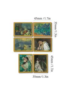 SHEIN Touch of Art 6 幅名画印刷亚克力冰箱贴纸，冰箱装饰用品，适用于厨房和办公室白板，文森特·梵高、皮埃尔·奥古斯特·雷诺阿 - 彩色 - 查看 3