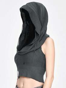 ROMWE Grunge Punk Sudadera con capucha delgada de punto con diseño calado para tallas grandes estilo Y2K