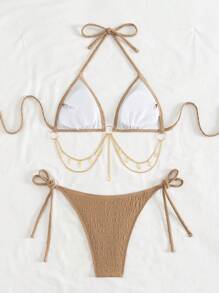 SHEIN Swim 女士纯色露背性感比基尼泳装套装