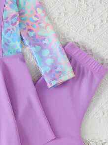 2件套女婴时尚可爱豹纹泳衣套装 - 紫丁香色 - 查看 4