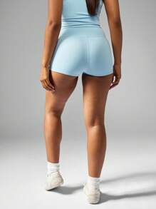 Missguided x Playboy High Performance Compression Booty Shorts Gym Dance Fitness Hotpants - Blue - View 2
