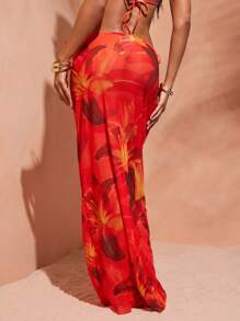 Hauture Jupe longue cache-maillot d'été pour femme avec imprimé floral tout-sur-tout et lien sur le côté - Multicolore - Voir 2