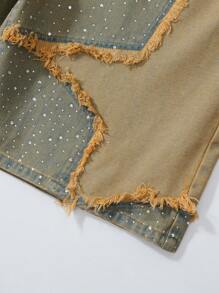 ROMWE MEN Grunge Punk Men's Star Distressed Pocket Rhinestone Decor Casual Jean Shorts - Ginger - View 4