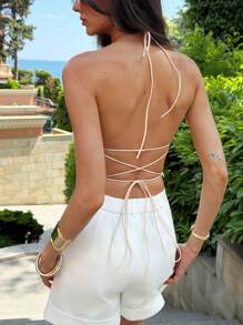 Aloruh Top asimmetrico con paillettes, senza schienale e con collo alto, per donne, adatto per festival musicali estivi - Multicolore - Visualizzare 4