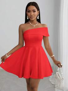 Slaydiva 2025春夏新款婚礼/音乐节/派对/休闲装俱乐部，优雅假日修身白色单肩迷你连衣裙-A - 紅色 - 查看 9