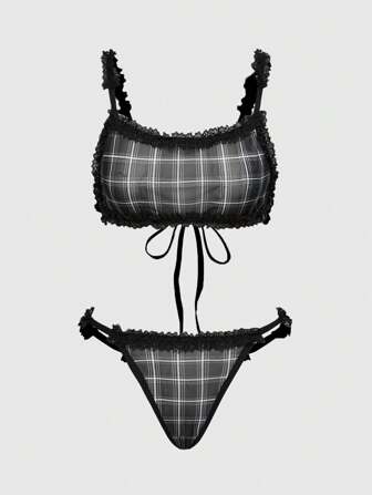 Academia Ensemble de lingerie transparente avant-gardiste et sexy avec empiècement en dentelle et cordon de serrage
