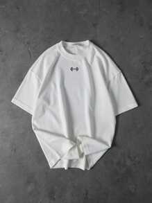 Manfinity Sport Corelite 男式杠铃图案印花圆领短袖宽松运动T恤健身上衣透气 - 白色 - 查看 3