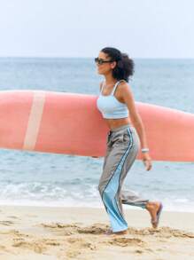 In My Nature 女士抽绳腰部撞色阔腿宽松户外裤 - 灰色 - 查看 10