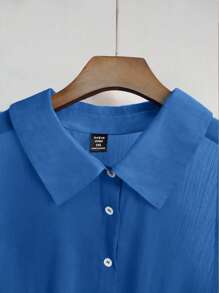 SHEIN Clasi Large-Sized Elegant Vacation Sleeveless Summer Shirt - Blue - View 4