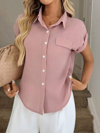 Roll Sleeve Button Front Shirt