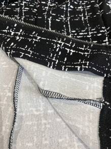 SHEIN Lady 经典格纹黑白立领荷叶边拉链外套女拉链夹克女复古衣服教师服秋季服装