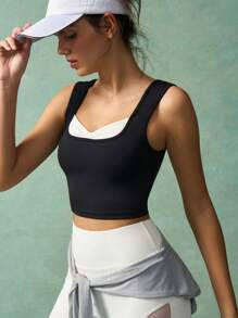VARSIVA Top de gimnasio para mujeres, top deportivo ajustado de color contrastante - Blanco y Negro - Ver 6