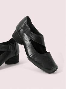 CUCCOO DOLLMOD Retro Square Toe Round Heel Mary Jane Heeled Shoes, Elegant Ballet Flats For Women - Black - View 2