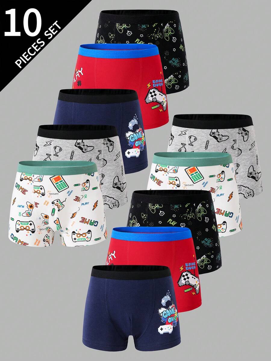 10pcs Pack Teens/Youth Game Console Printed Cotton Soft Breathable Comfortable Boxer Briefs Teen Boys Boxers Boys Boxer Briefs Packs Backto SchoolFashion Fall Winter