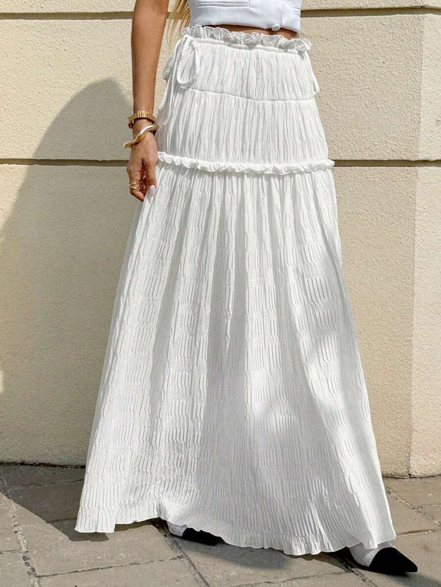 Siren Gaze Falda plisada de unicolor con volantes en el dobladillo, informal para vacaciones