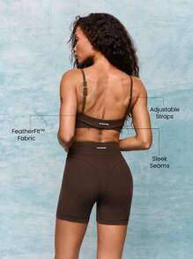 GLOWMODE FeatherFit™ 柔软支撑 丝滑柔软 弹力吸汗 可调节肩带 可拆卸罩杯 运动文胸 低冲击瑜伽 普拉提 Barre Studio 日常休闲装 - 巧克力棕 - 查看 2