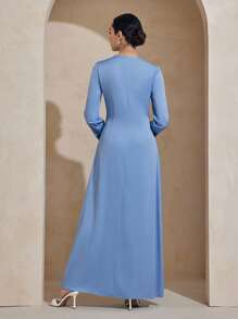 Graceveil Women's Woven Jacquard Patchwork Long Sleeve Slim Fit Sheath Dress - Blue - View 2