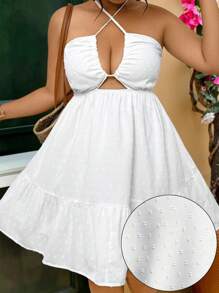 SHEIN VCAY Vestido mini blanco con espalda descubierta y tirantes cruzados para mujer de talla grande, vestido recto blanco de verano para vacaciones, vestido para invitada de boda, atuendo de vacaciones para mujer, atuendo de playa para mujer, atuendo de vacaciones para mujer - Blanco - Ver 1