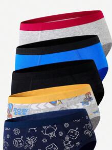 5条装 男童舒适全棉科幻机器人印花三角裤 男童三角裤 返校时尚