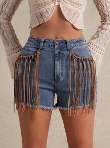 WESTFADE Pantalones cortos vaqueros de verano con bolsillos, efecto desgastado y flecos, estilo bohemio y vaquero para Nashville Rodeo