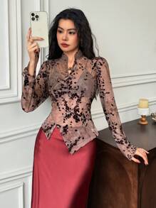 EastFlair Women Vintage Floral Print Asymmetric Hem Button Decor Blouse - Multicolor - View 6