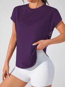Easithlete Easithlete 女式拼接几何网眼圆领休闲健身运动T恤健身衫 - Bold Plum - 查看 4