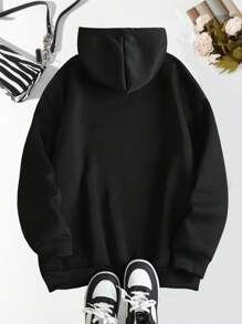 POPSWAY Plus Size Women's Slogan Letter 'NYC ALL GIRLS TEAM SPORTS CLUB' City Name Graphic Print Thermal Drawstring Hoodie Graduation,Back To School,Graduation,Teacher,Back To School Pullover Fall Winter Autumn - Black - View 2