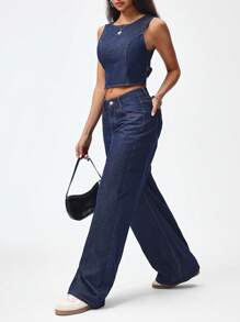 Jeanoix 女士性感露背蝴蝶结牛仔短款上衣，夏季