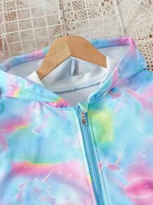 Sweatshirt Berkerudung dengan Resleting Bergambar Unicorn untuk Anak Perempuan Remaja, Cocok untuk Musim Gugur/Dingin, Kembali ke Sekolah Musim Gugur - MultiWarna - View 5