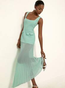 Aveloria Rosie French Vintage Elegant & Graceful Lady Style Loose Sleeveless Chiffon Splice Pleated Hem Waist Decorated Dress