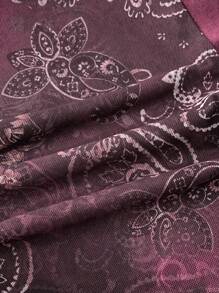 SHEIN EZwear Knitted Burgundy Retro Printed Mesh Camisole Top For Women - Burgundy - View 6