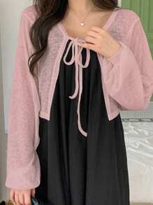 DAZY Damen Bindegürtel einfarbige Strickjacke, kann über einem T-Shirt getragen werden, Damen Langarm Tops für den Sommer