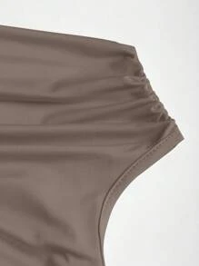 Sweetra 百搭舒适纯色不对称领口短袖短款 T 恤，斜领修身版型 - 彩色 - 查看 7