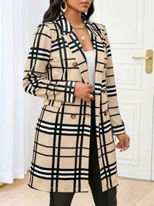 SHEIN Lady Autumn And WinterWorkblackPlaidOne Piece SleeveWomen Trench Coats