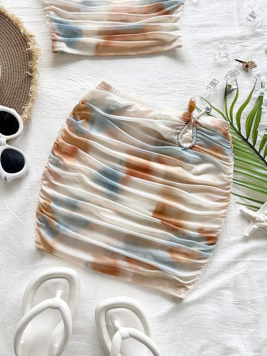 Soleia 全新针织网眼设计金属装饰褶边迷你裙，春假、圣帕特里克节、复活节女裙、音乐会女装、优雅、度假、商务休闲女装、西部风、可爱、波西米亚风、乡村风、端庄、街头风、热带风、辣妹风、花卉风、露背 - 彩色 - 查看 1